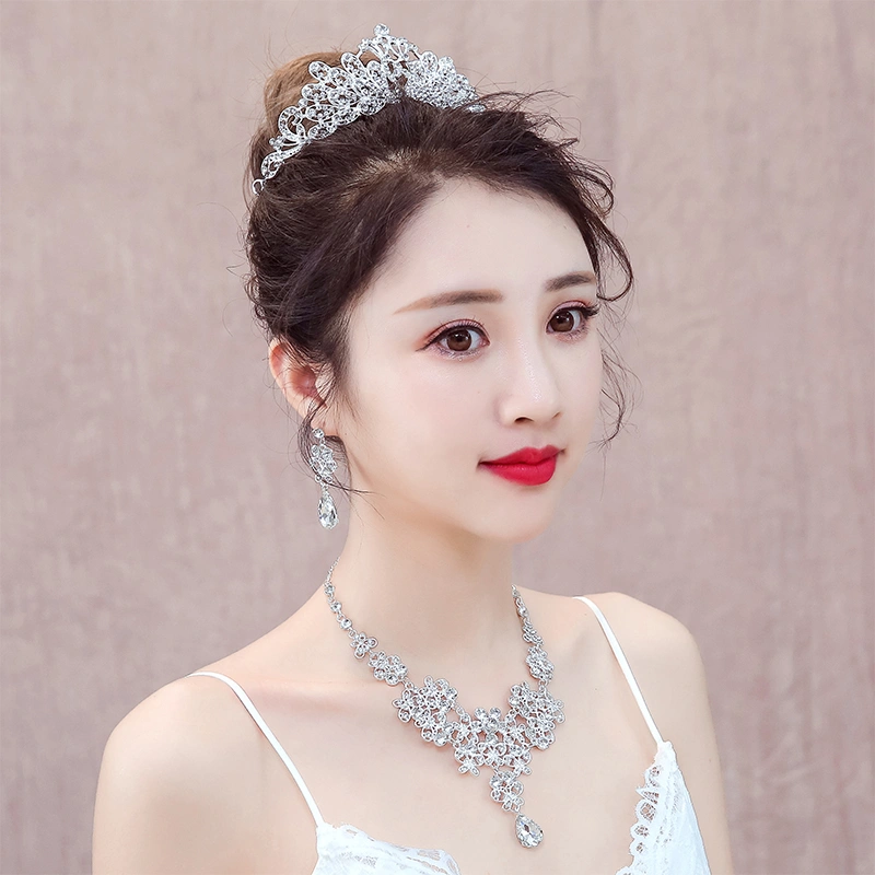 Bridal Headwear Crown Pearl Wedding Necklace Earrings Jewelry Set