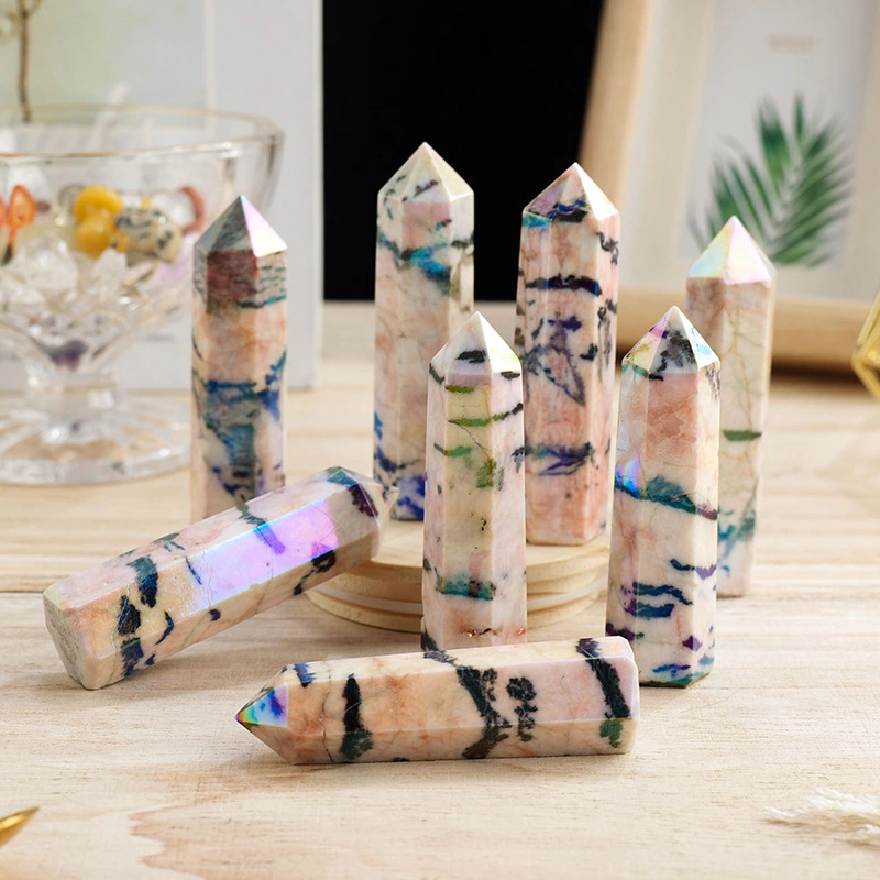 Natural Crystal Electroplated Zebra Stone Hexagonal Prism