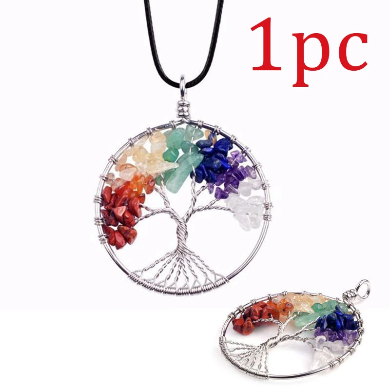 Natural Stone Crystal Tree Of Life Necklace Chakra Necklace