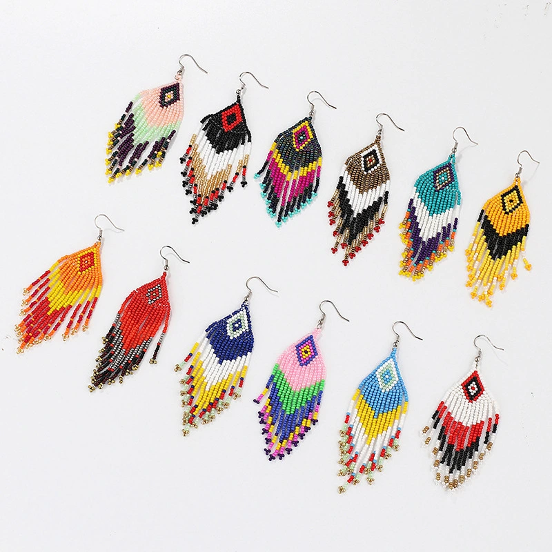 Colorful Rice Bead Ear Ornaments Ethnic Style Handmade Bohemian Tassel Earrings