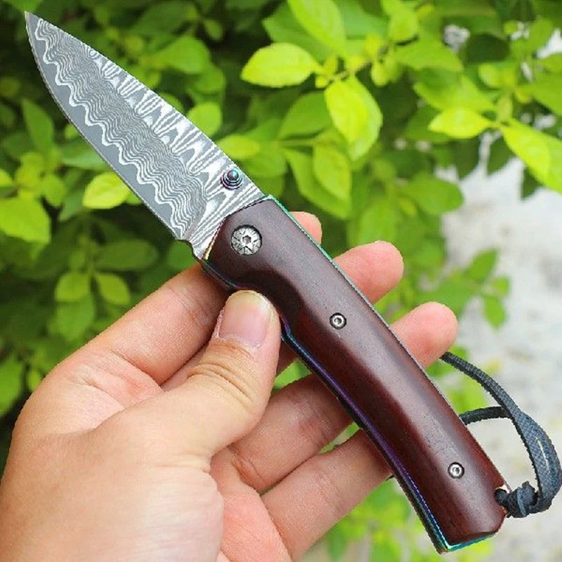 Ebony Folding Knife Damascus Outdoor Folding Knife Camping