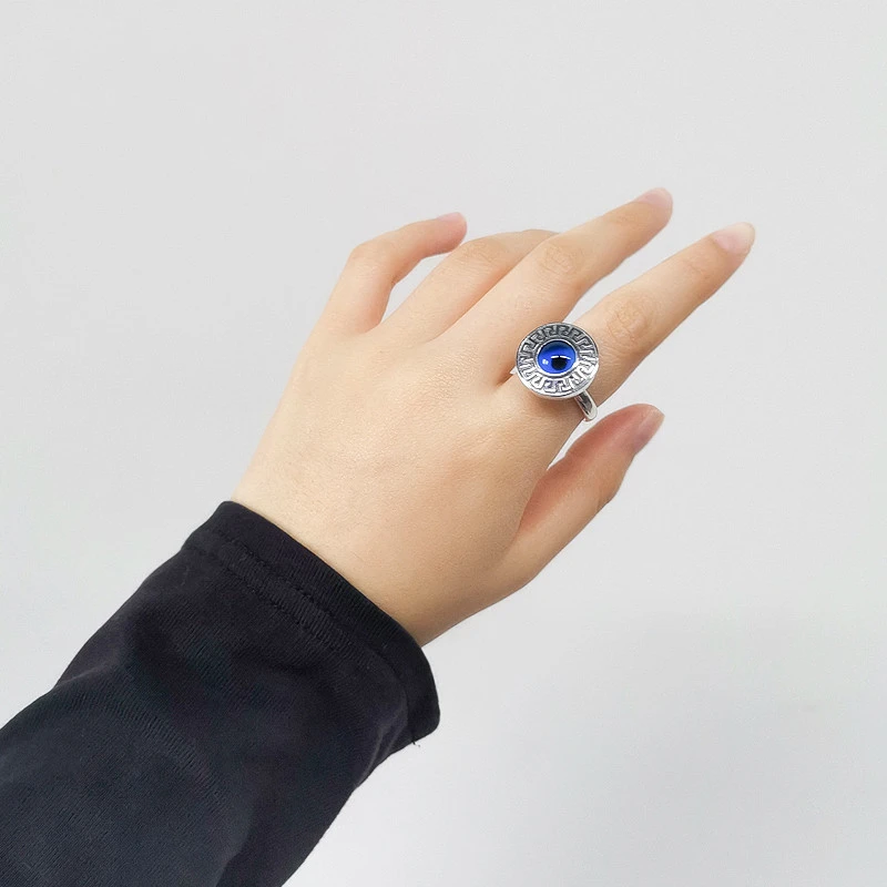 Female Minority Design Sterling Silver Blue Eye Ring