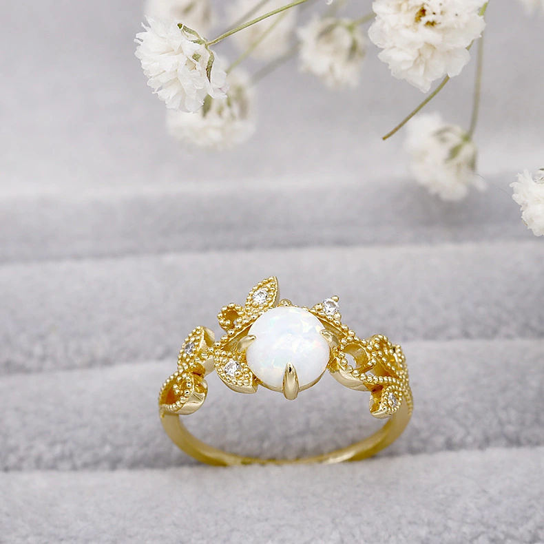 Women's Fashion Vine Opal Finger Ring Female