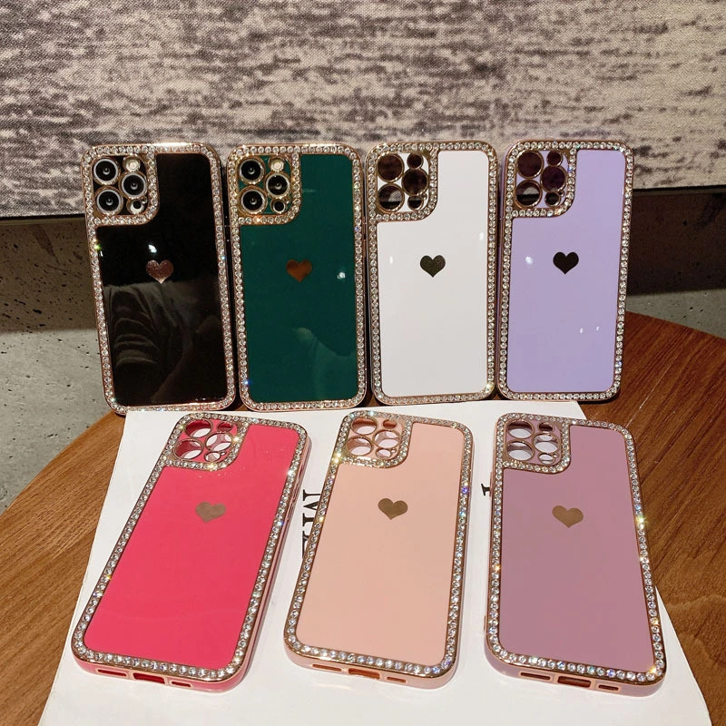 Stick Rhinestone Love Phone Case Electroplated Edge Soft Shell