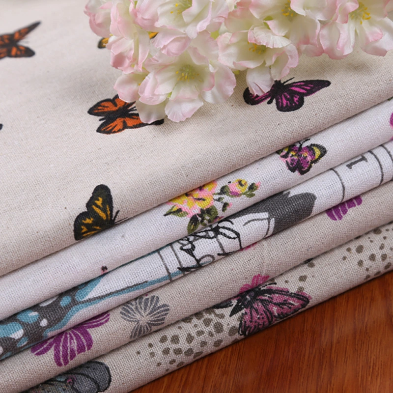 Butterfly Print Cotton And Linen Blend Fabric