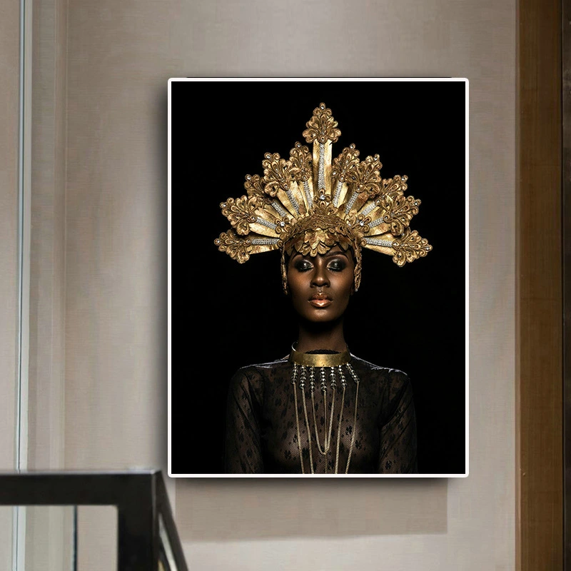 Fashion Gold Crown African Women Canvas Painting