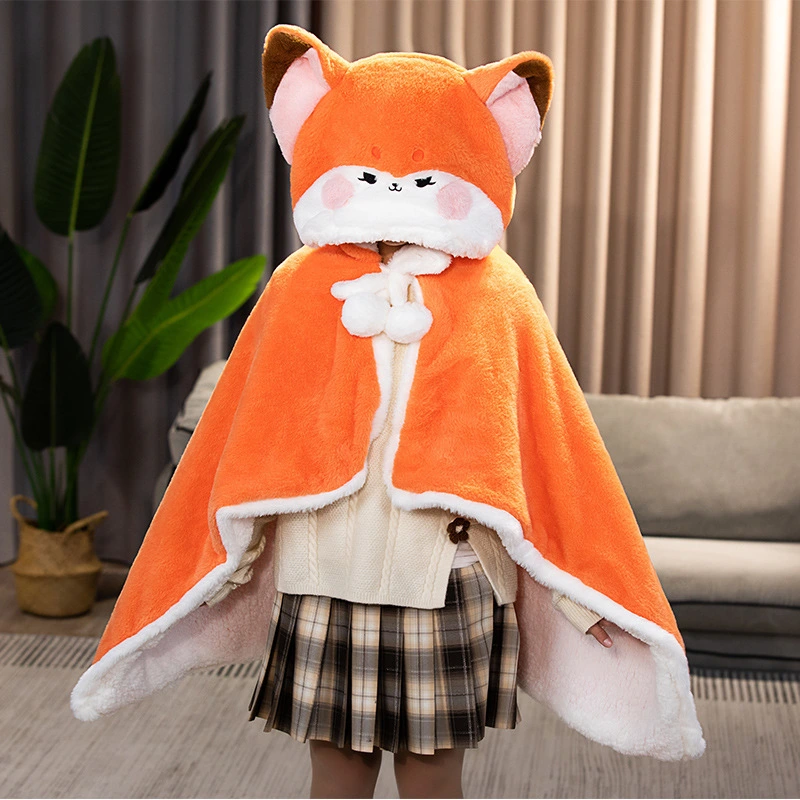 Cartoon Rabbit Fox Lazy Man Cape With Hat Shawl