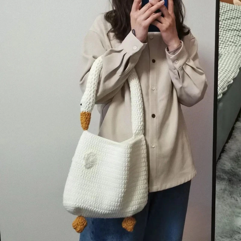 Knitted Goose Woven Bag With Wool Hook Handmade Diy Material