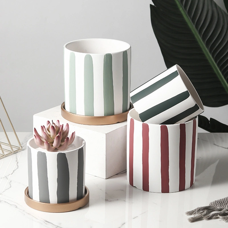 Striped Round Simple Ceramic Pot