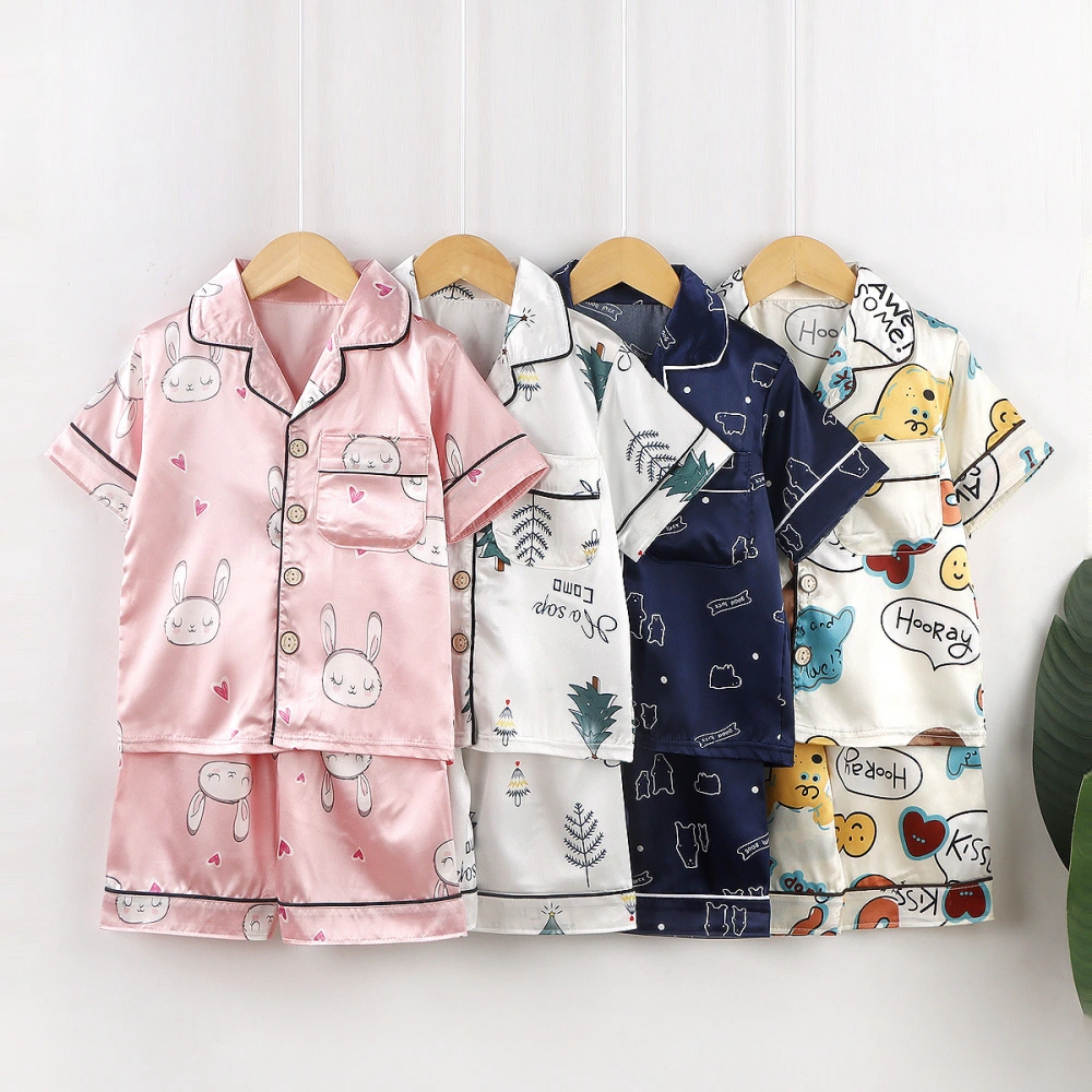 Boys' And Girls' Cartoon Home Ice Silk Short Sleeve Homewear Lightweight Comfortable Pajamas Suit