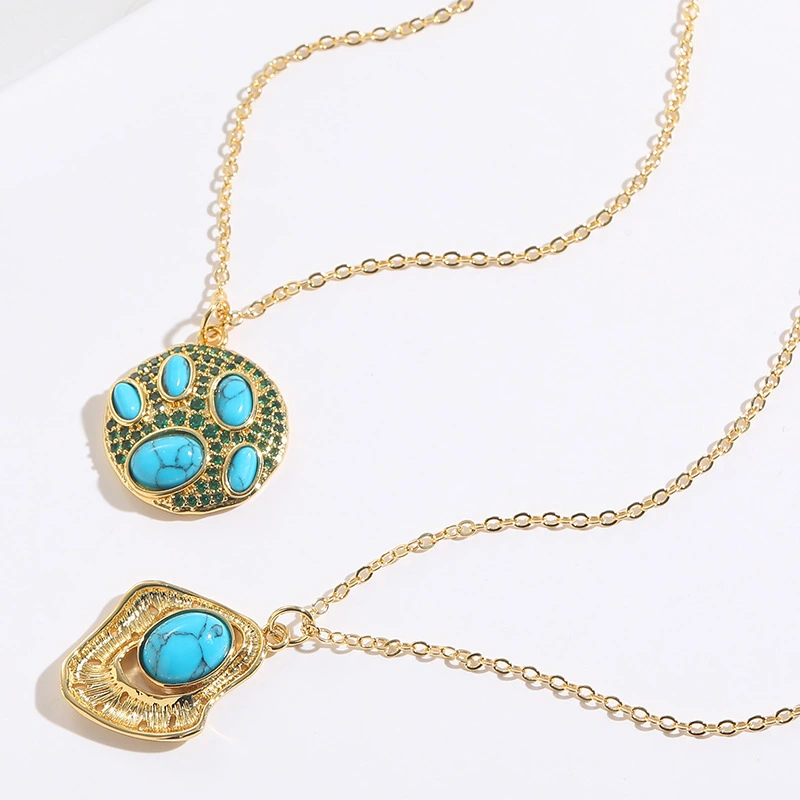 Turquoise Zircon Necklace Female Vintage Natural