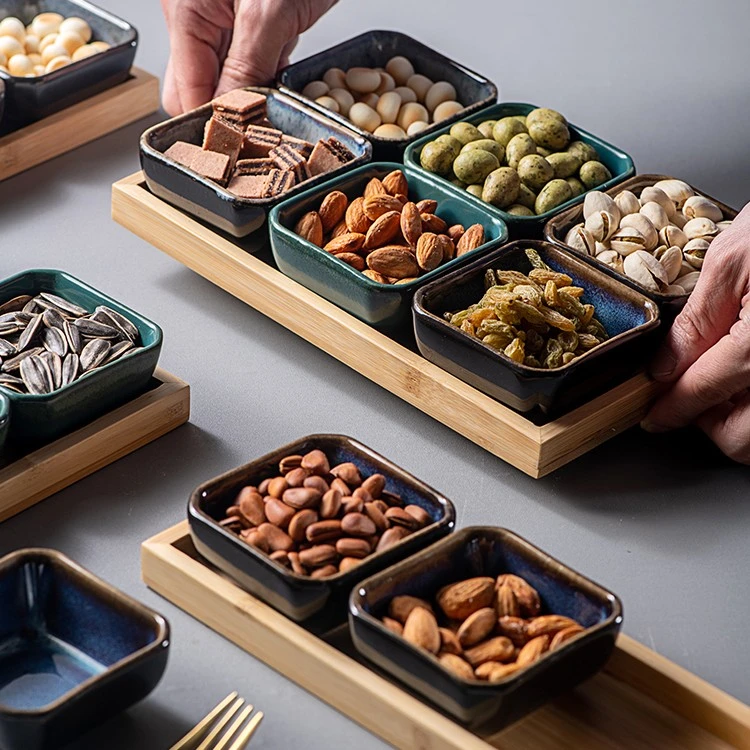 Japanese-style Tea Tray Ceramic Gridded Dried Fruit