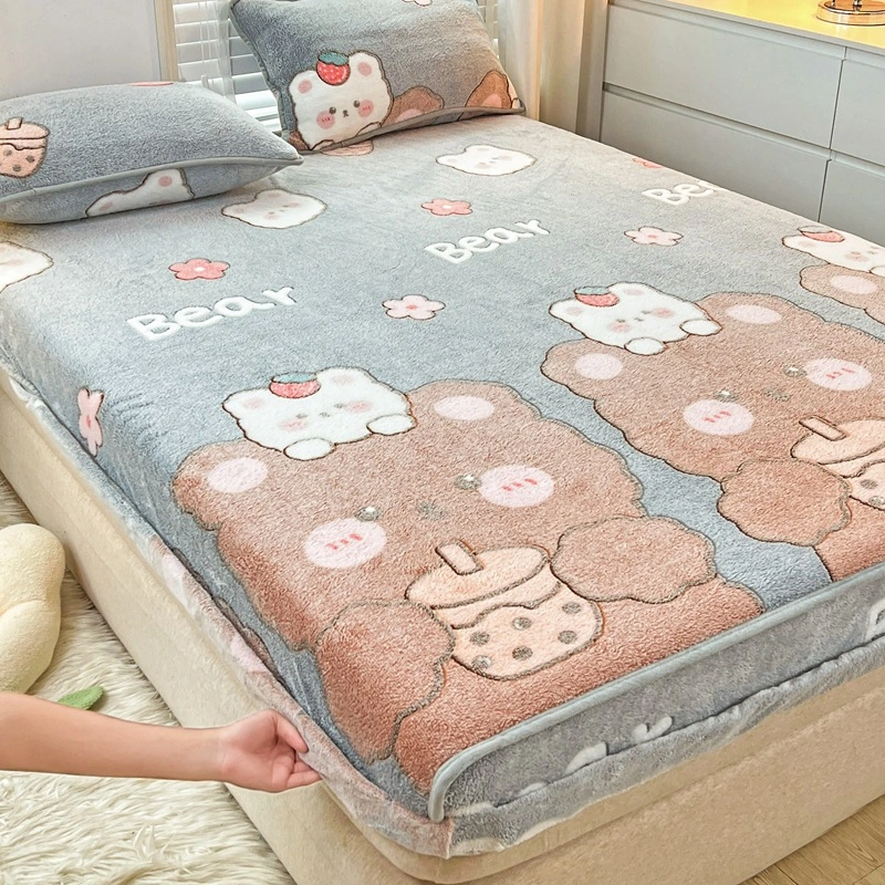 Cartoon Double Sided Snowflake Velvet Fitted Sheet