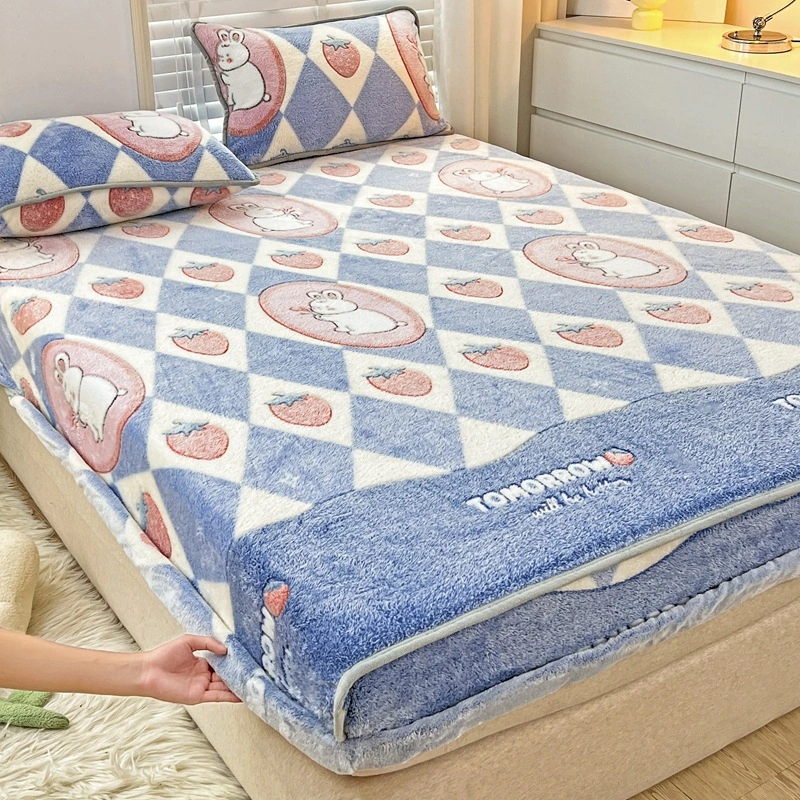 Cartoon Double Sided Snowflake Velvet Fitted Sheet