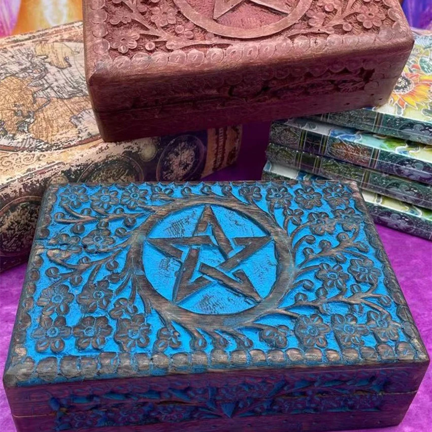 Wooden Pentagram Blue Jewelry Box