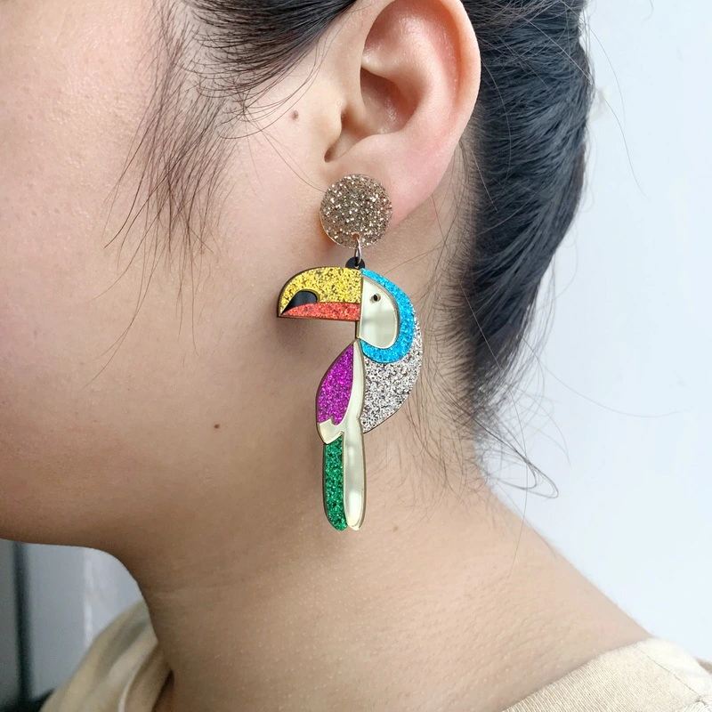 Fashion Exaggerated Color Glitter Parrot Earrings