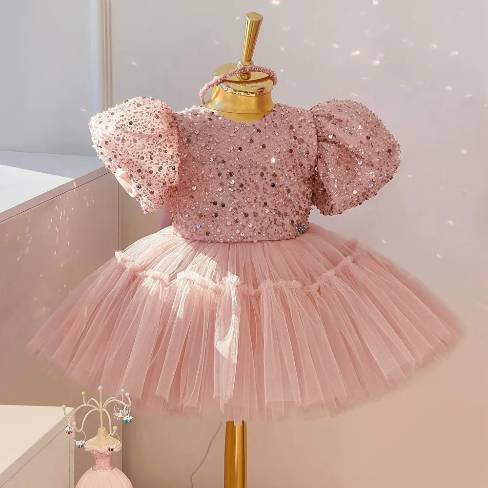 Baby Girl Sequin Ball Performance Costume Birthday Fluffy Gauze Princess Dress