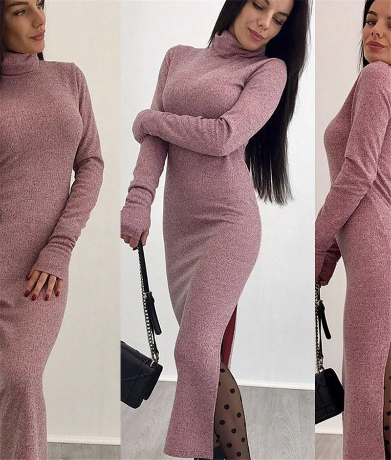 New High Neck Knitwear Sheath Long Dress Underdress