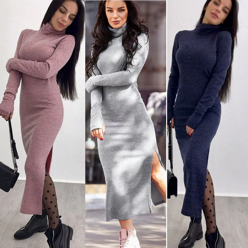 New High Neck Knitwear Sheath Long Dress Underdress
