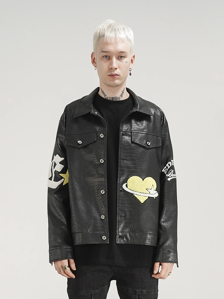 Men's Snakeskin Pattern Short PU Leather Niche Design Motorcycle Jacket
