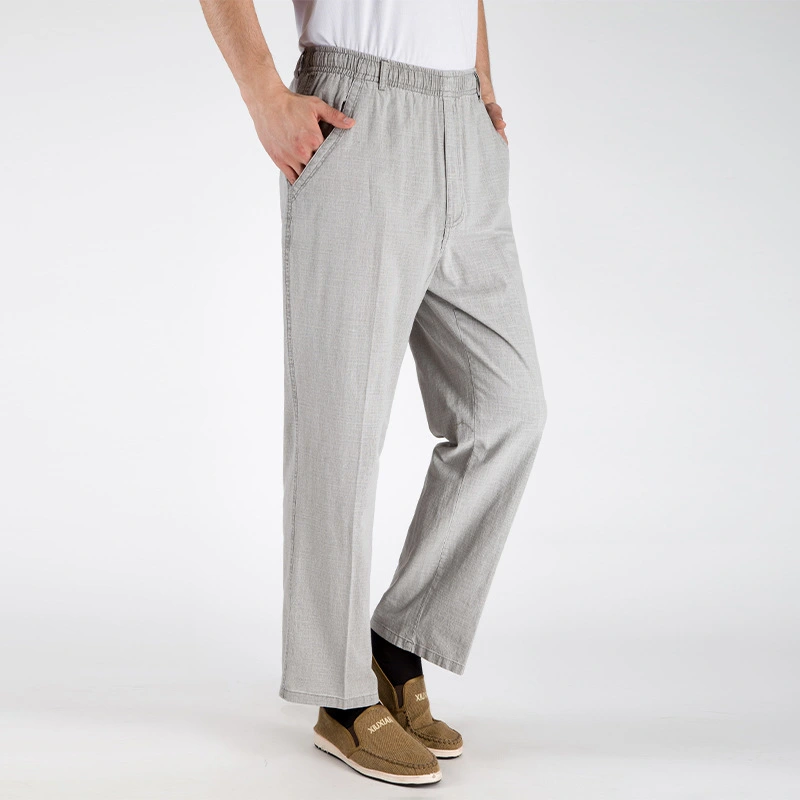 Men's Thin Linen Pants Loose High Waist Straight