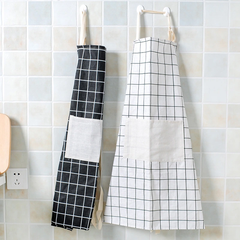 Plaid Blend Apron For Kitchen Chores Sleeveless