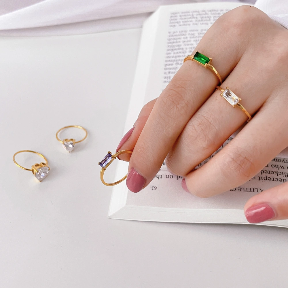 Design Index Finger Ring Inlaid With Purple Green Square Zircon Ring