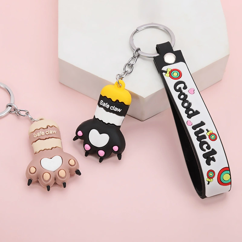 Creative Cartoon Cat Paw Girl Heart Stereo Keyring