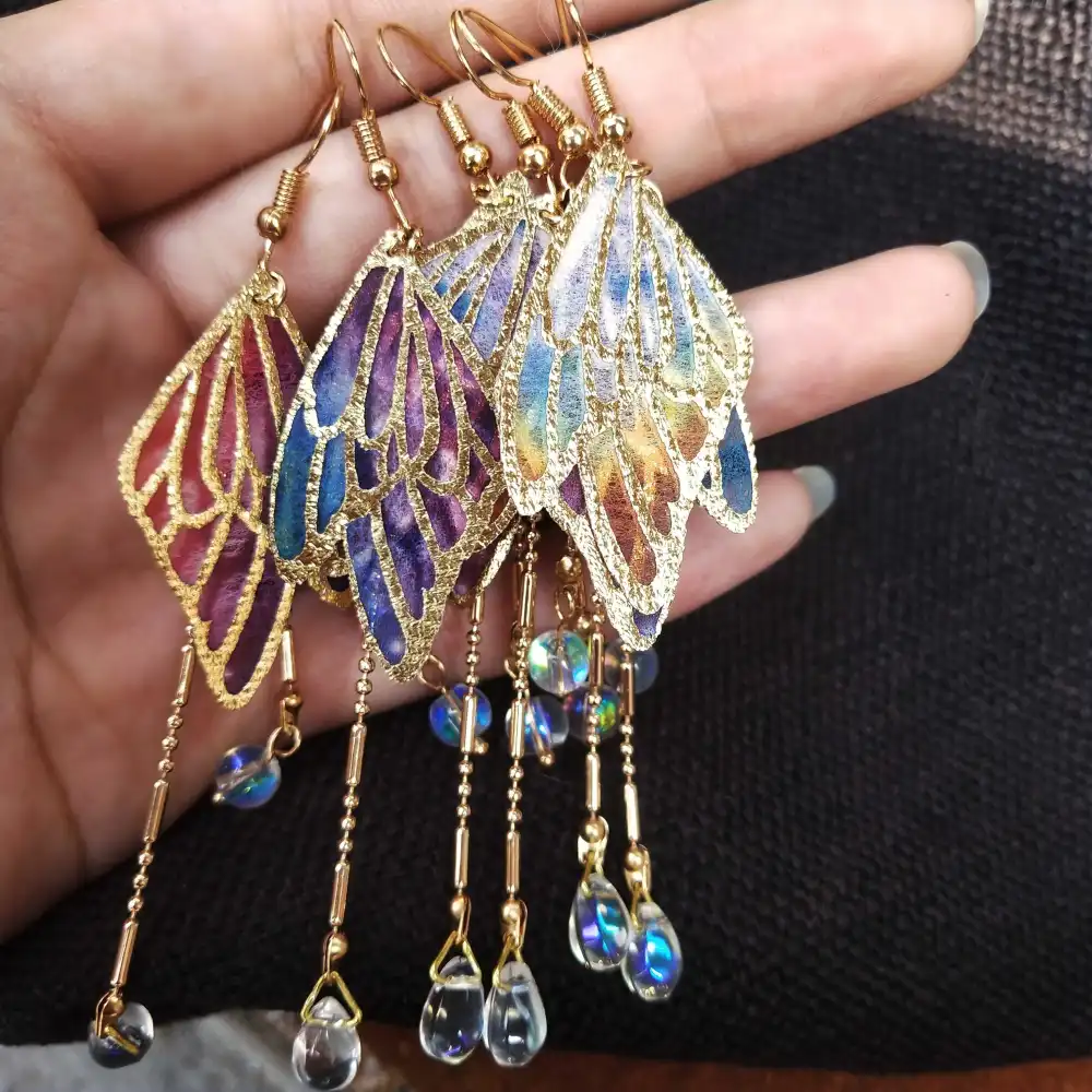 Butterfly Tassel Colored Glaze Water Drop Earrings