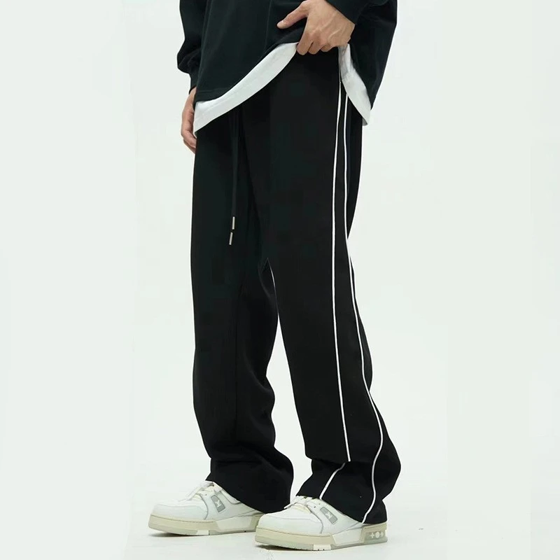 Striped Men's And Women's Loose Straight Floor-length Hip-hop Sweatpants