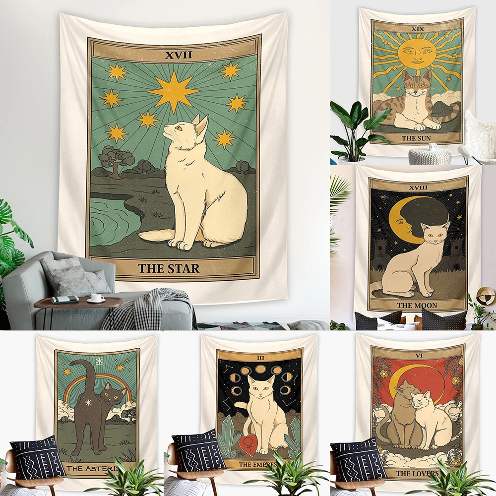 Tarot Cat Tapestry Zinc Background Cloth Decoration