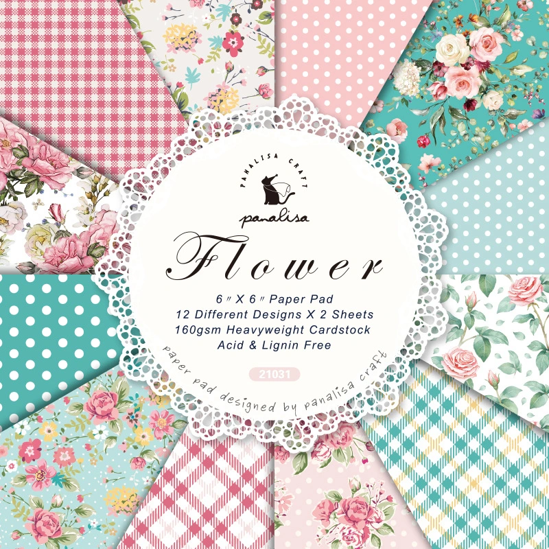 DIY Photo Album Clip Paper Hand Ledger Flower Plaid Background Paper 6 Inches