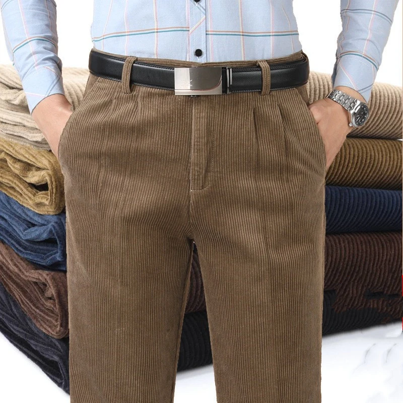 Thick Striped High-waisted Loose Double-pleated Corduroy Casual Pants