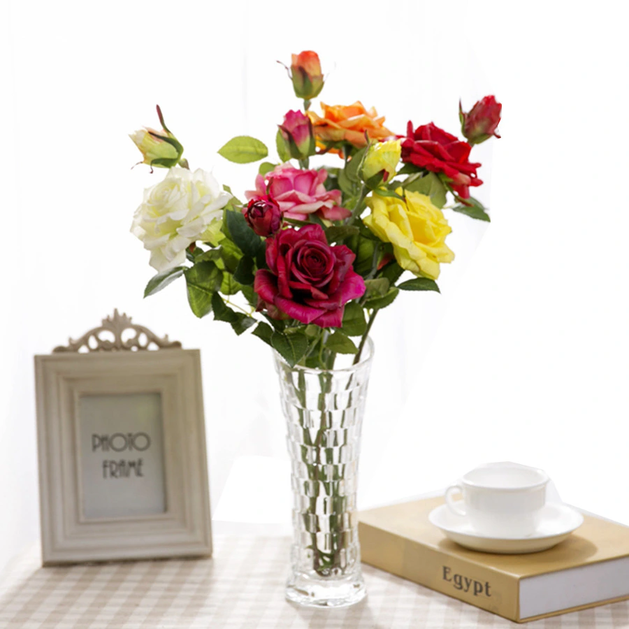 High Simulation Two Head Feel Rose Artificialfake Flower Ornamental Flower Silk Flower European Living Room Artificial Flower