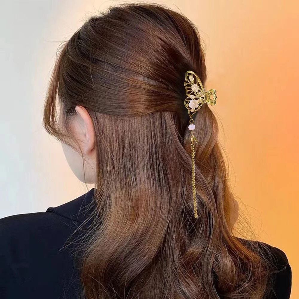 Butterfly Small Jaw Clip Alloy Hair Retro Style Elegant Fairy Small Tassel Shark