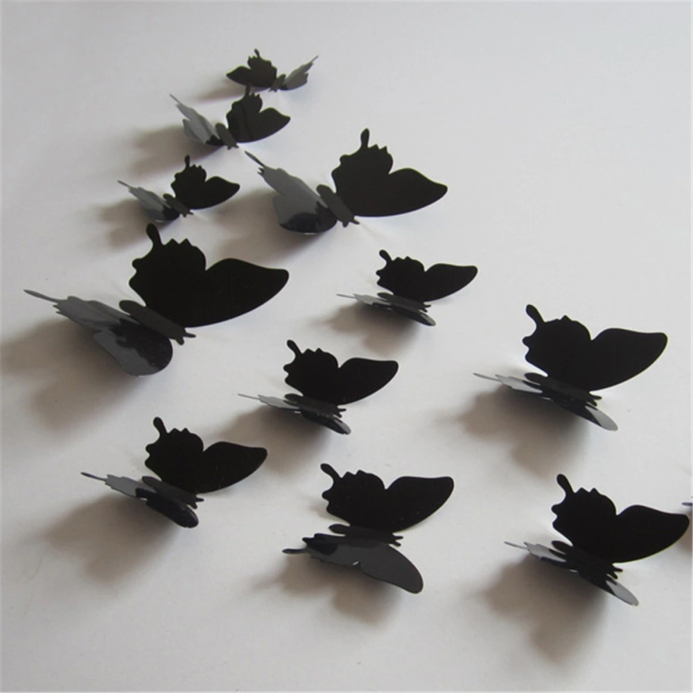 12 3d Simulation Black Butterfly Wall Stickers