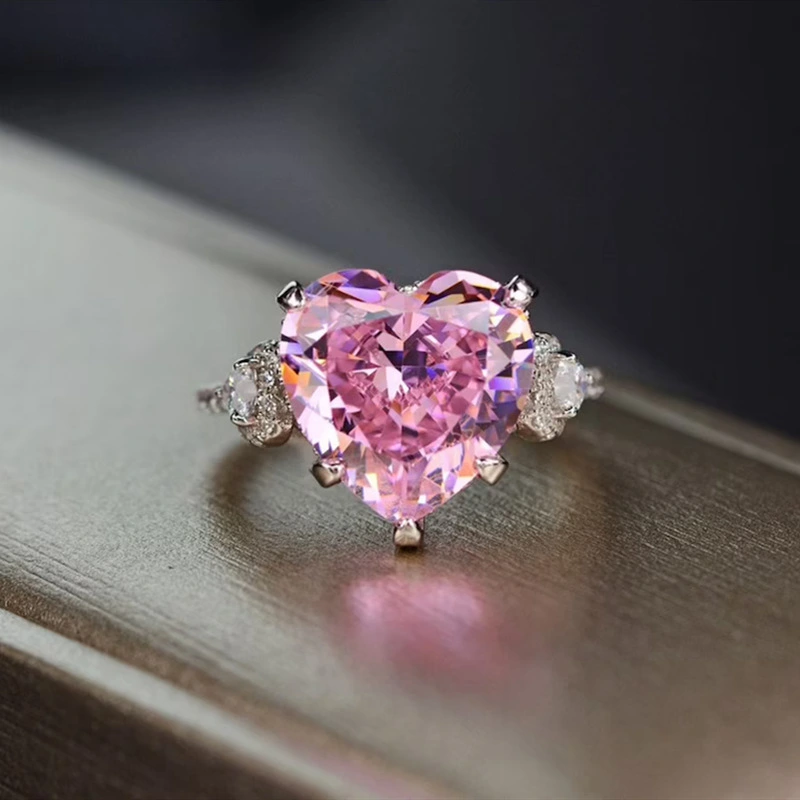 Micro-set Zircon Diamond Love Peach Heart Ring Women