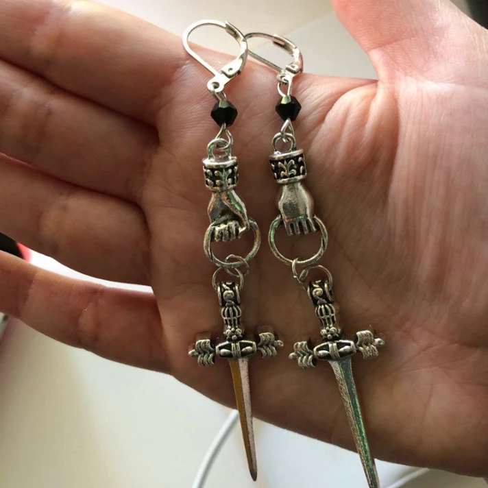 Chaoren Ancient Sword Fist Hand Crystal Earrings