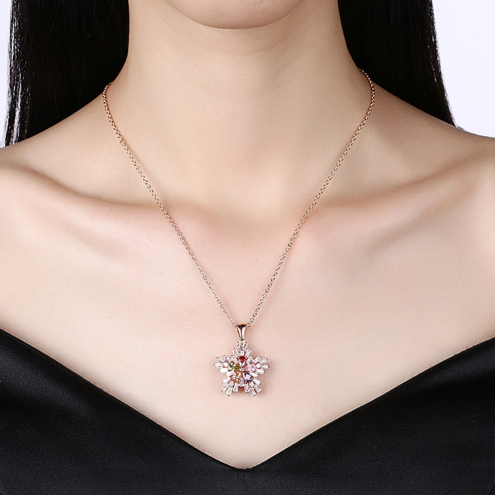 Christmas Color Zircon Necklace Female Snowflake Clavicle Chain