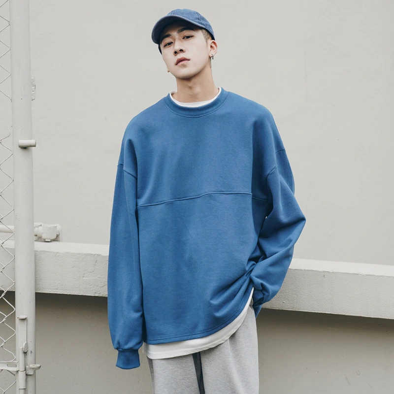 Men Fake Two-piece Hoodie Loose Round Neck