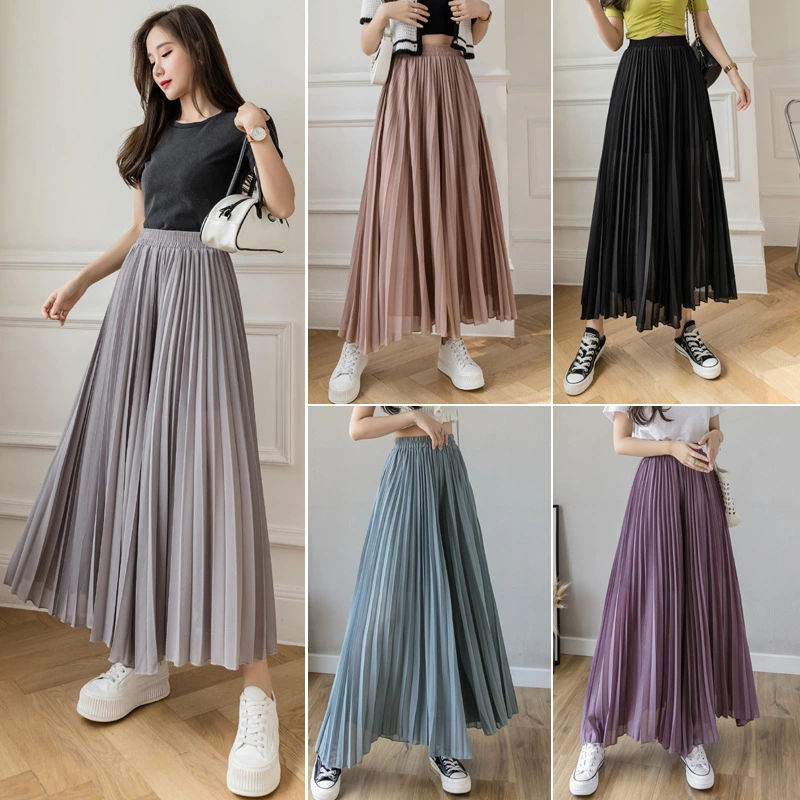 Women's Summer Large Swing Chiffon Pleated Wide Leg Pants