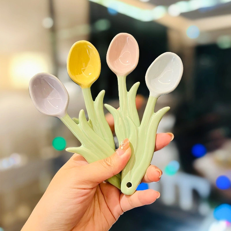 Household Creative Flower Coffee Dessert Ice Cream Ceramic Spoon