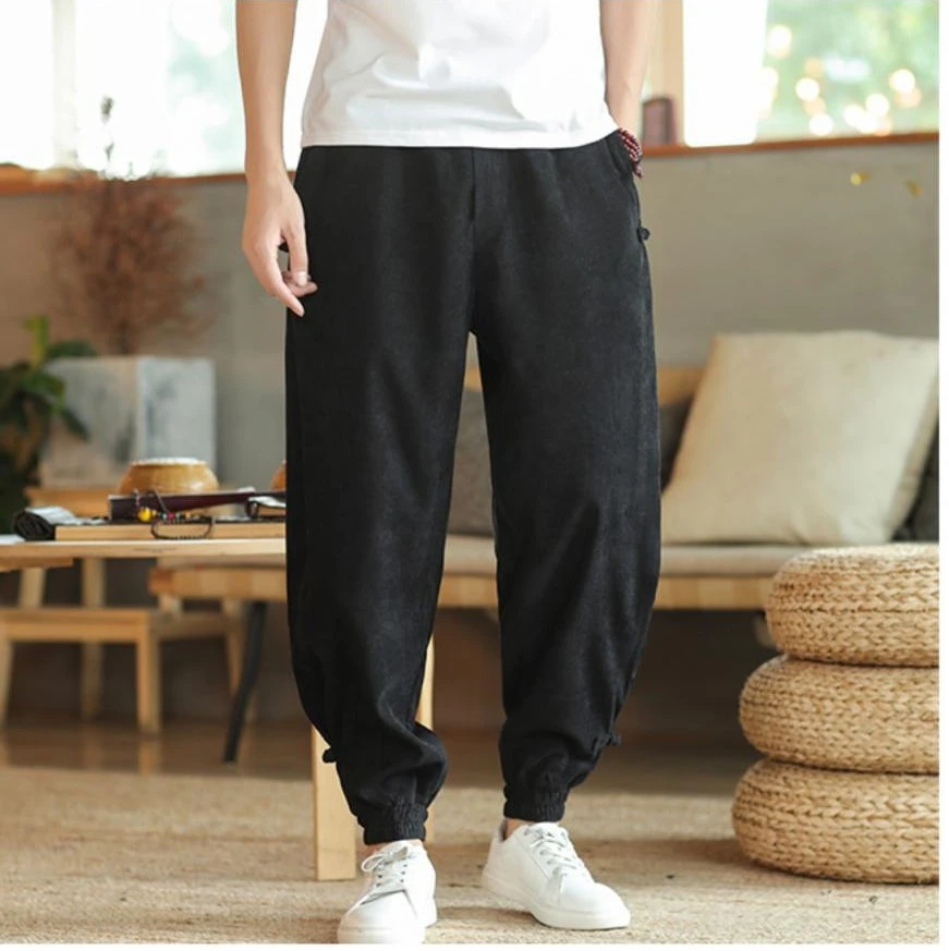 Men's Loose Large Size Corduroy Disc Buckle Leg Pants