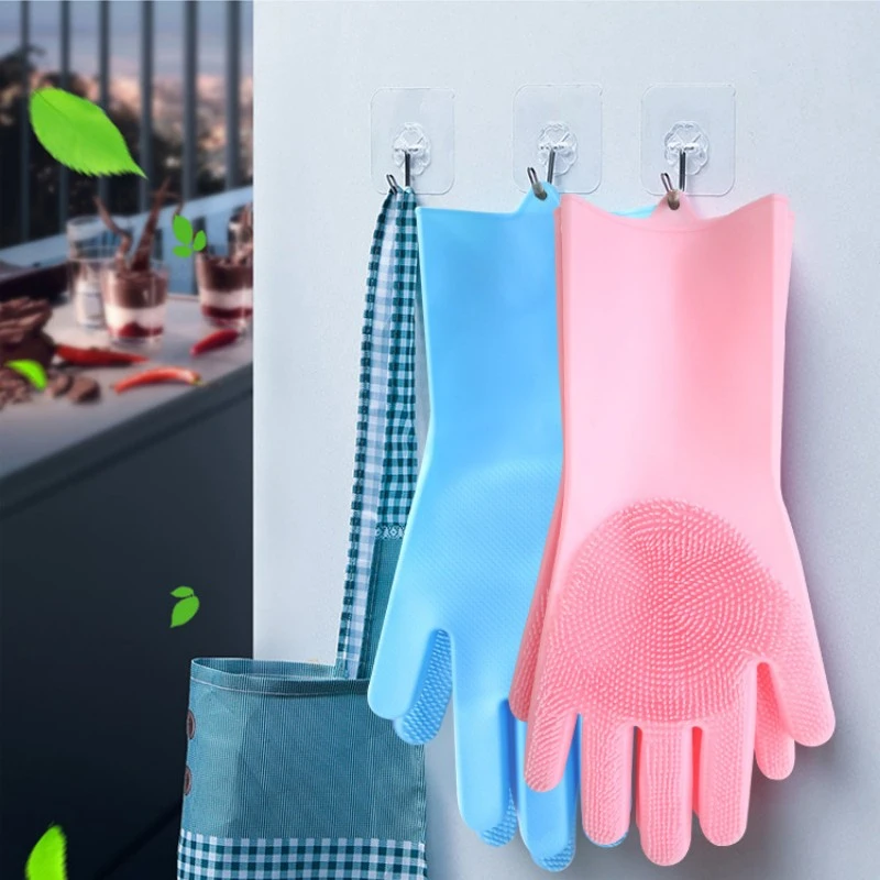 Silicone Dishwashing Gloves Female Waterproof Household Lengthening Plus Velvet