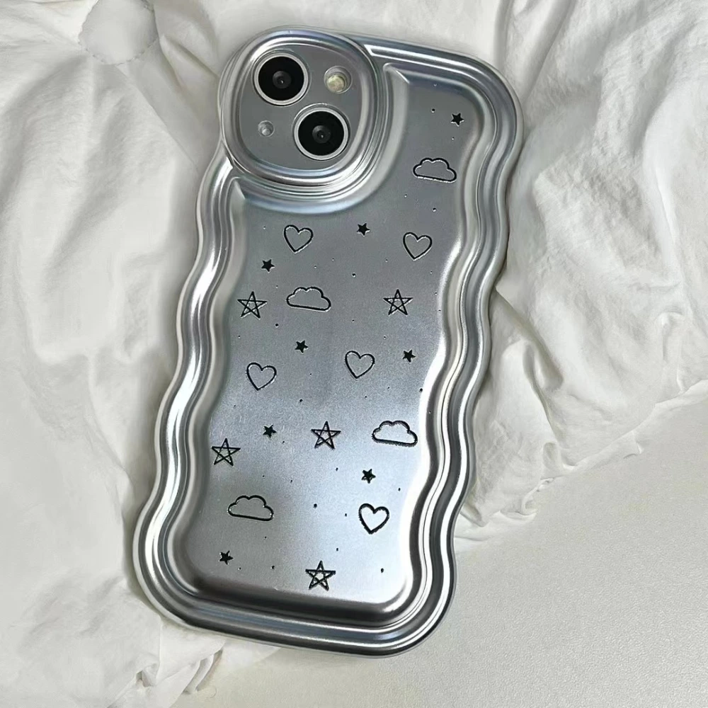 Electroplated Cloud Star Wave Silver Mobile Phone Case