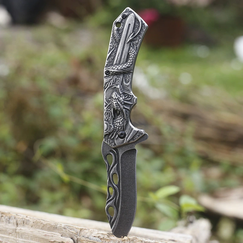 Embossed Steel Handle Outdoor Folding Knife High Hardness Stainless Steel