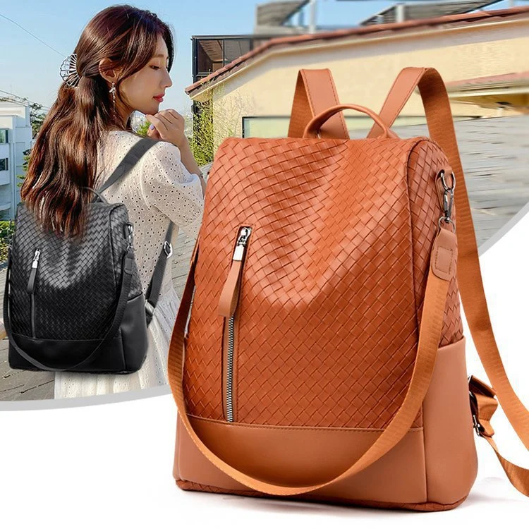 Retro Fashion Woven One Shoulder Portable Backpack Leisure Large Capacity Anti-theft