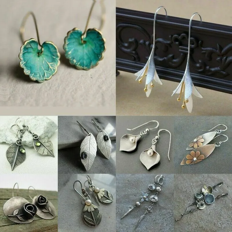 Ancient Silver Leaf Flower Earrings