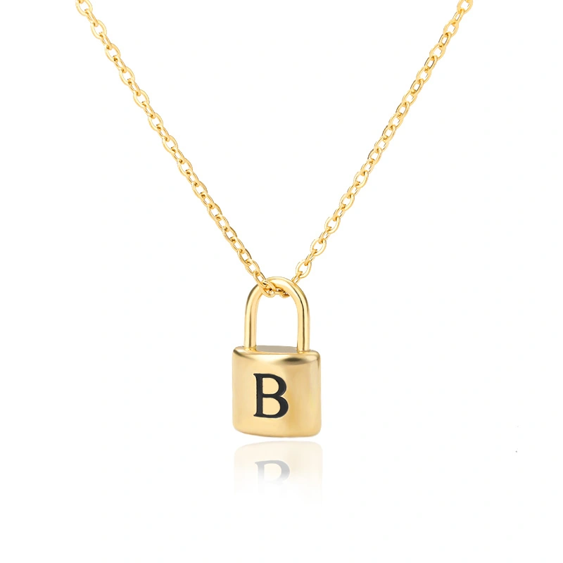 Letter Lock Necklace Men And Women Concentric Lock Pendant English Letter Necklace