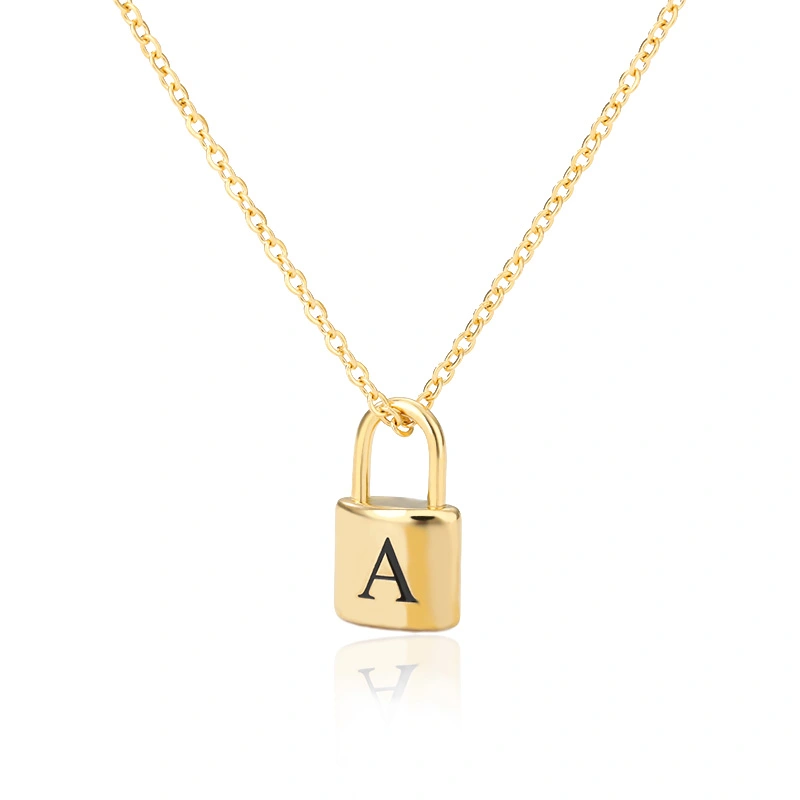 Letter Lock Necklace Men And Women Concentric Lock Pendant English Letter Necklace